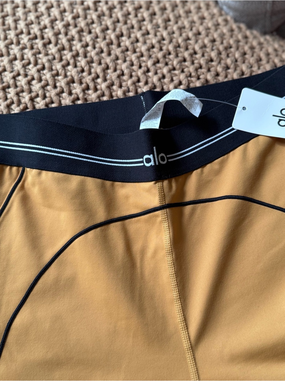 Alo Yoga High Waist Leggings Gold Tan Black Trim XL NWT